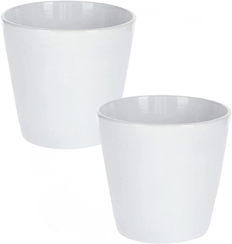 KOTARBAU 2er Set Keramik Blumentopf Übertopf 16 cm Klassisch Weiß Glatt