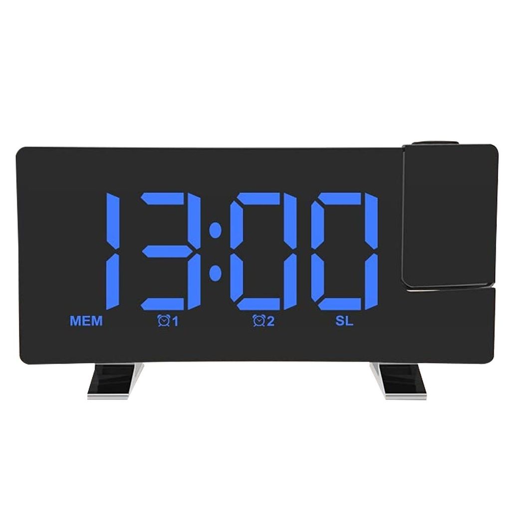 Projection Alarm Clocks for Bedrooms with Radio, 8” Curved Screen LED Digital Clock Large Display, Auto Dimmer, Snooze, Dual Alarm Clock