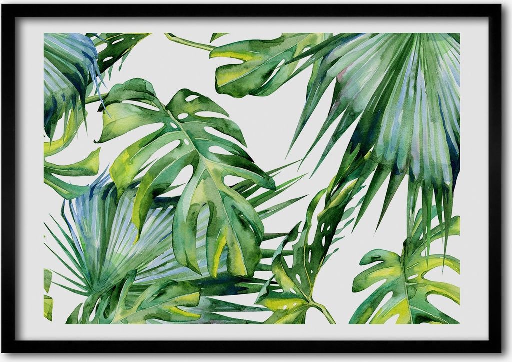 Bild - Bilderrahmen - 100 cm x 70 cm - MDF - Rahmen - Foto - Wandkunst tropische Blätter