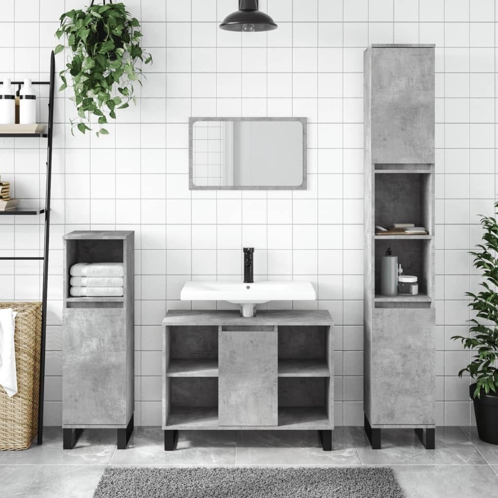 The Living Store Badschrank Betongrau 80x33x60 cm Holzwerkstoff