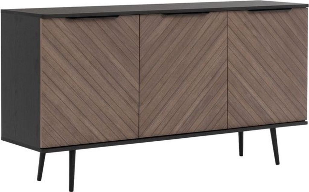 MIRJAN24 Sideboard Pinelli K3D PE01, Wohnzimmer Kommode mit drei Drehtüren, Griffe und Füße aus Metal (Farbe: Schwarzer Graphit / Captains Deck)