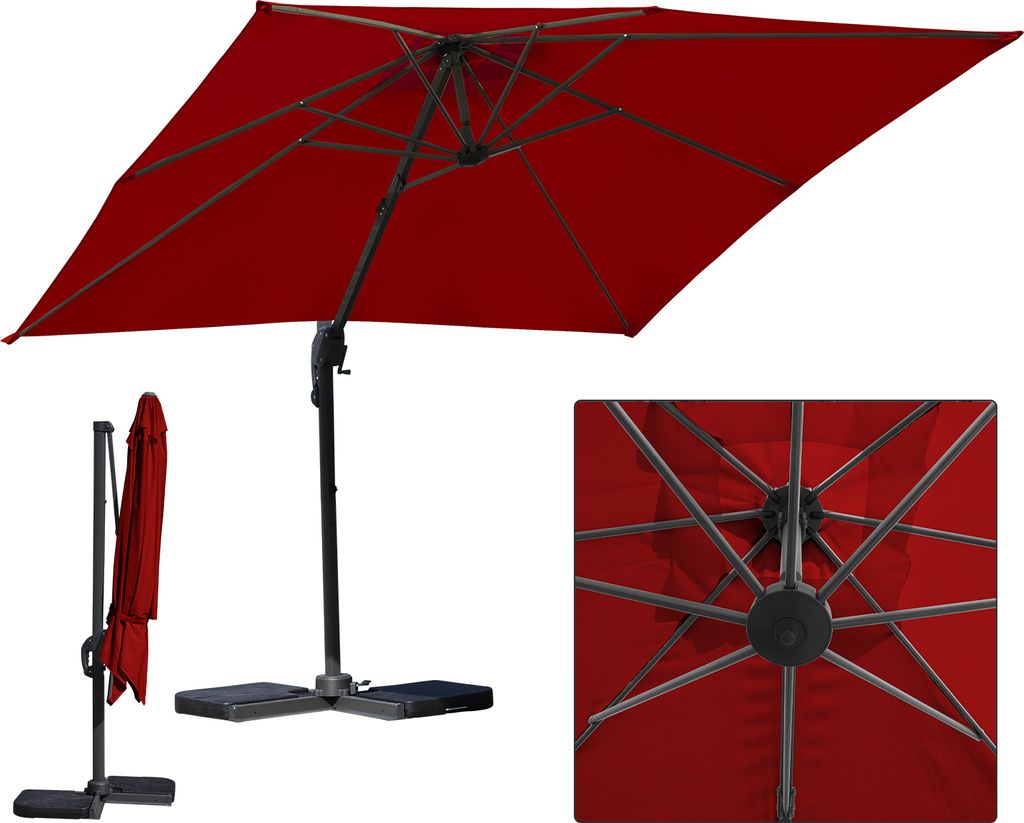 TolleTour Sonnenschirm Ampelschirm Ø3m drehbar,neigbar,360° Rotation,Marktschirm,Rot