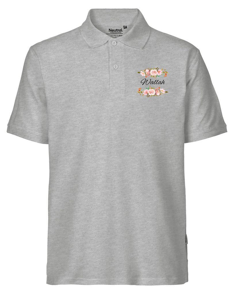 Huuraa Herren Polo Shirt Wallah arabisch Blumen L Sport Grey Bio Baumwolle Fairtrade Poloshirt Geschenkidee