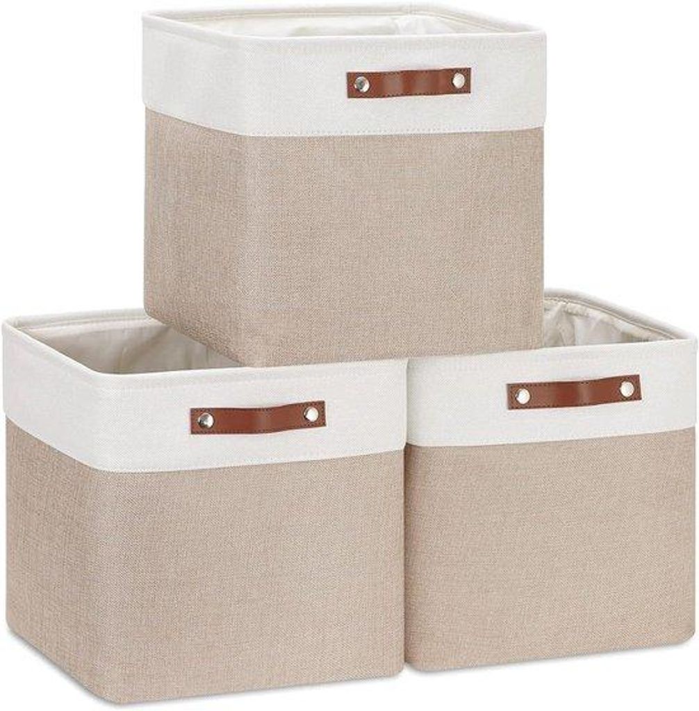 Kubus Aufbewahrungsboxen Set 3teilig Kaki Weiß 25cm