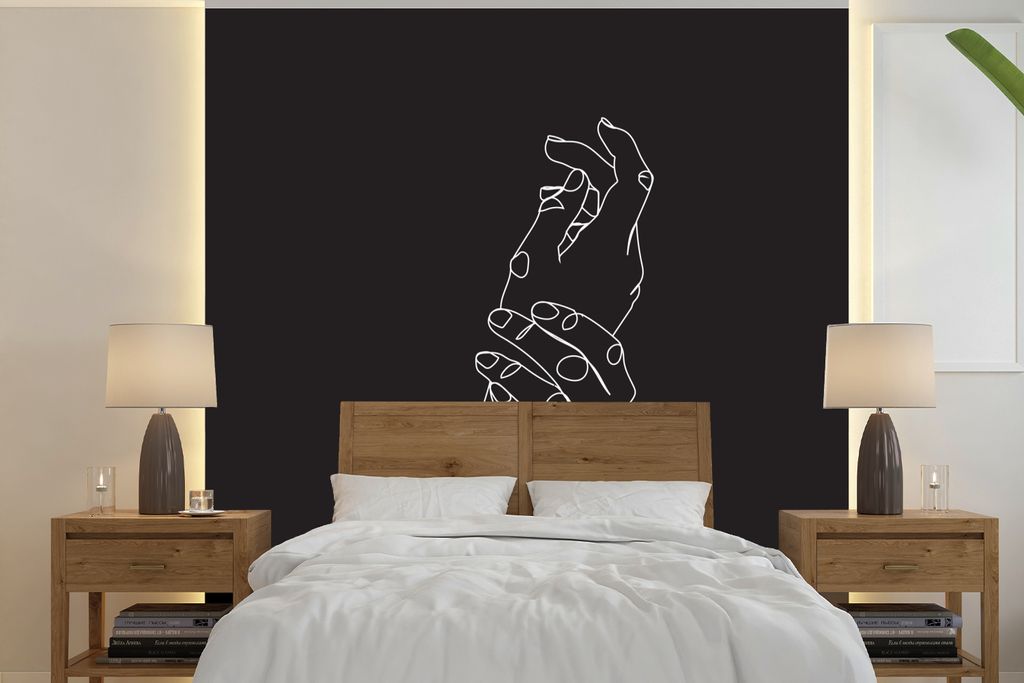 MuchoWow Fototapete für Wohnzimmer oder Schlafzimmer Wandtapete Vinyl Motivtapete Hand - Strichzeichnung - Schwarz - Weiß - 280x280 cm - Hinter...