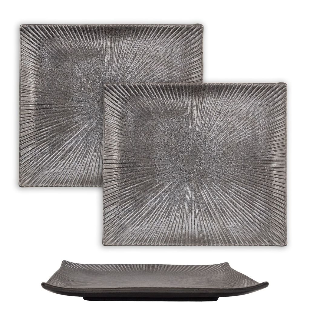 Intirilife 2x Sushi Platte Servier Teller aus Porzellan in Schwarz - 26 x 23.4 x 3.8 cm - Japanisches Sushi Servier Geschirr Handgefertigt Rechteckig