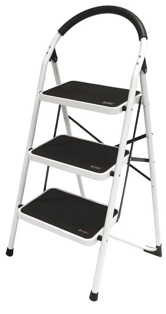 Escabeau pliable 3 marches de sécurité Comfort Step Brixo blanc acier