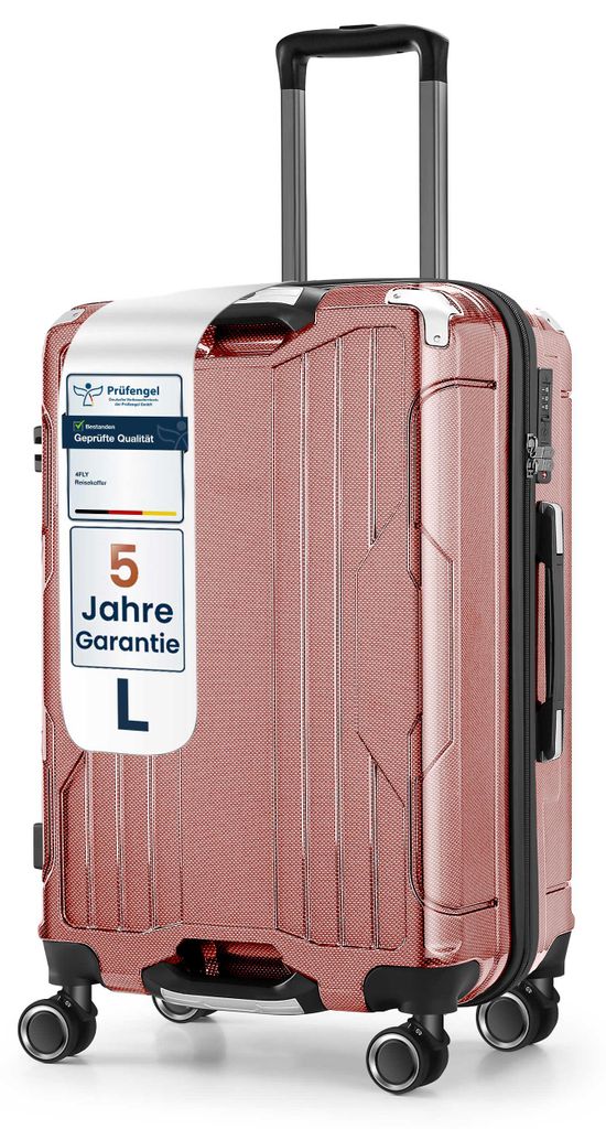4FLY Aluminium-Rahmen Hartschalen Reisekoffer L 68 cm (69L) aus PC+ABS – mit TSA-Schloss, 4 Spinner-Doppelrollen, Reisegepäck