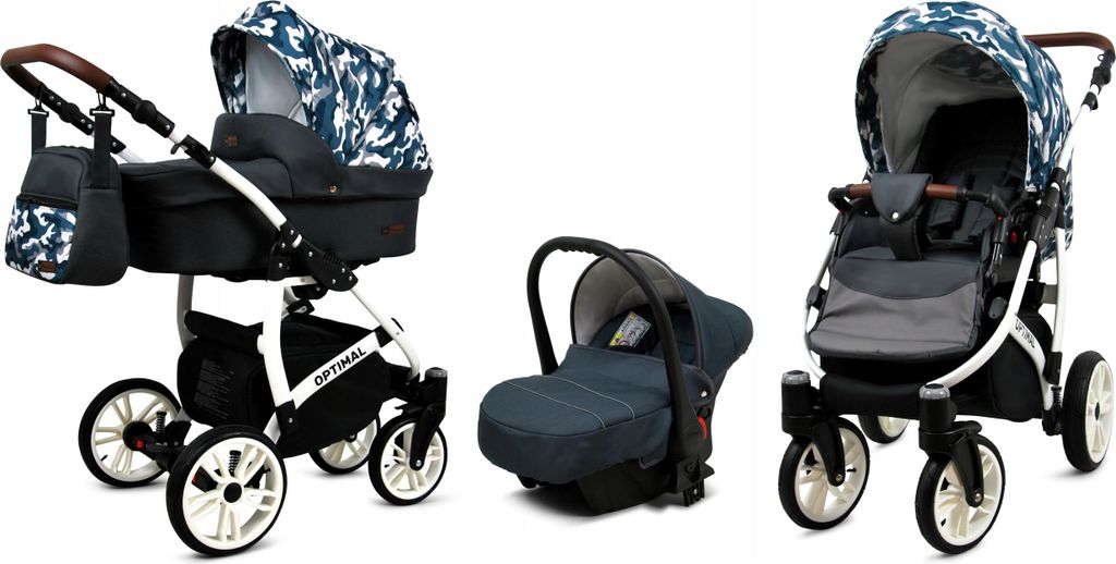 BabyLux Optimal | 3in1 Kinderwagen Set | Grey Moro | Kombikinderwagen | Kinderwagenset | Buggy