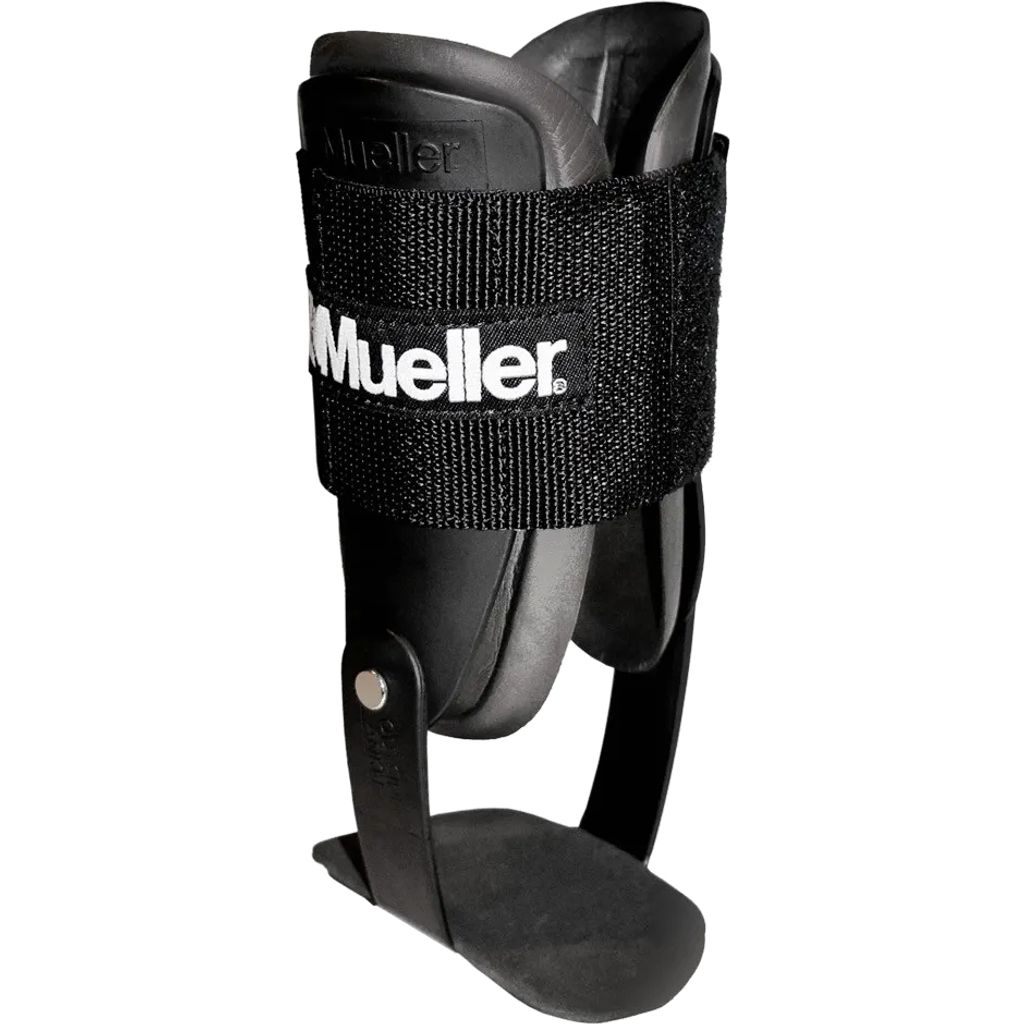 A black Mueller LITE ankle brace is shown against a white background.