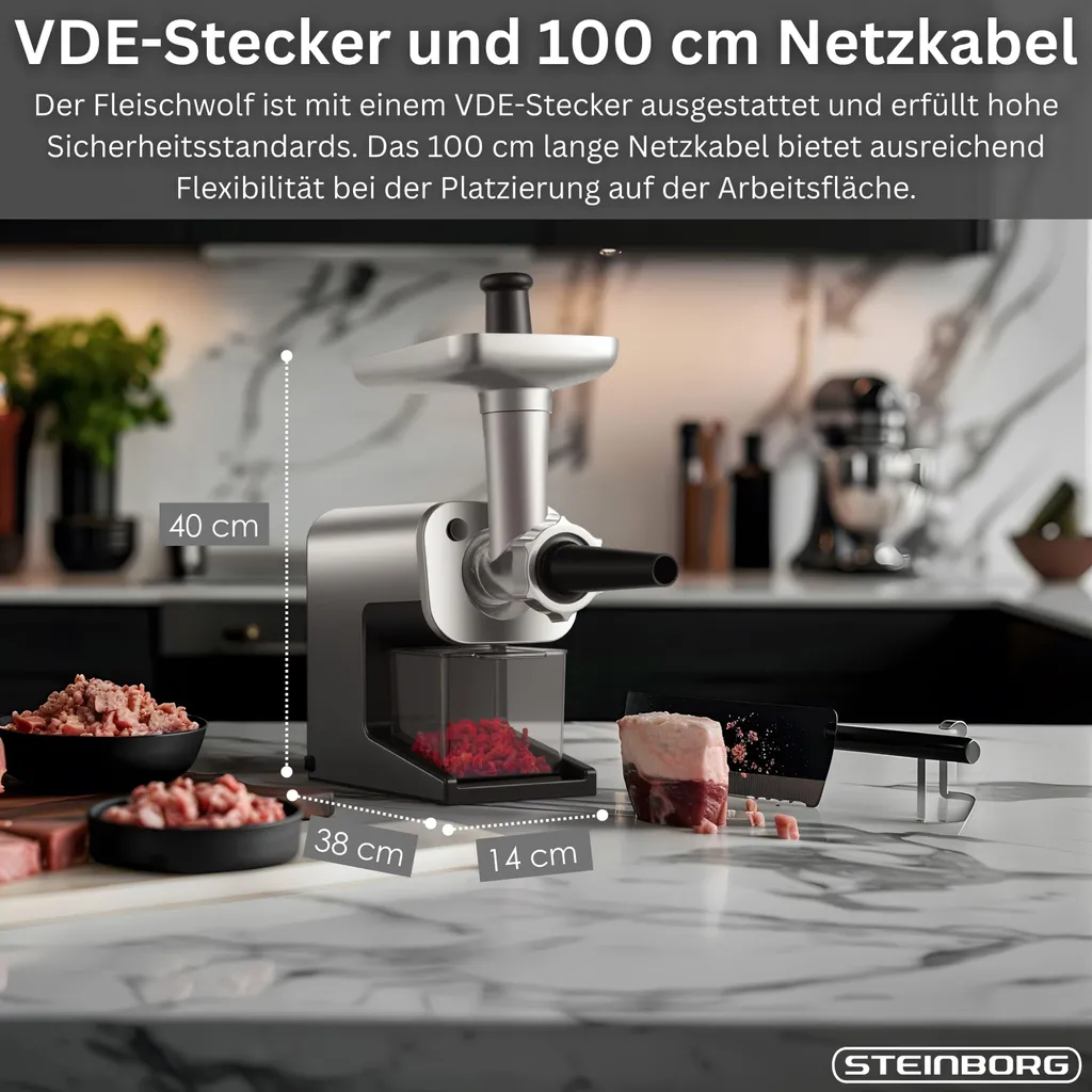 Hachoir à viande Steinborg SB-7080 robuste avec fonction marche arrière