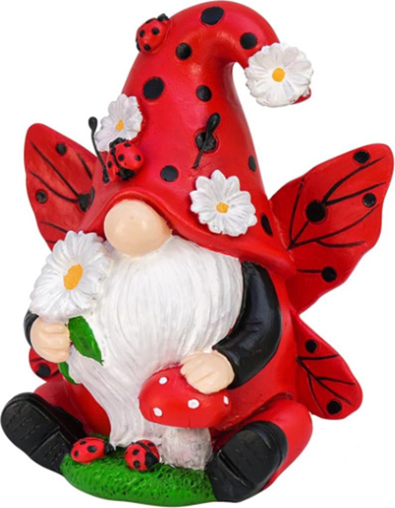 Marienkäfer-Gnom-Figur, Blume, geflügelter Zwerg, Elfe, Harzstatue, Skulptur, für drinnen und draußen, Garten, Zuhause, Büro, Schreibtisch-Dek...