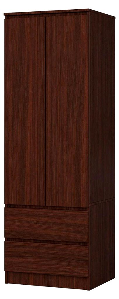 Kleiderschrank Star S | Zweitürig 60 cm | 2 Schubladen mit Regalen und Kleiderstange | für Schlafzimmer | Laminierte Platte 16 mm Farbe Wenge