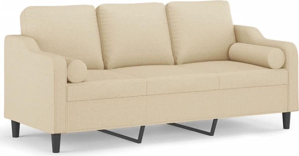 3-Sitzer-Sofa mit Zierkissen Creme 180 cm Stoff