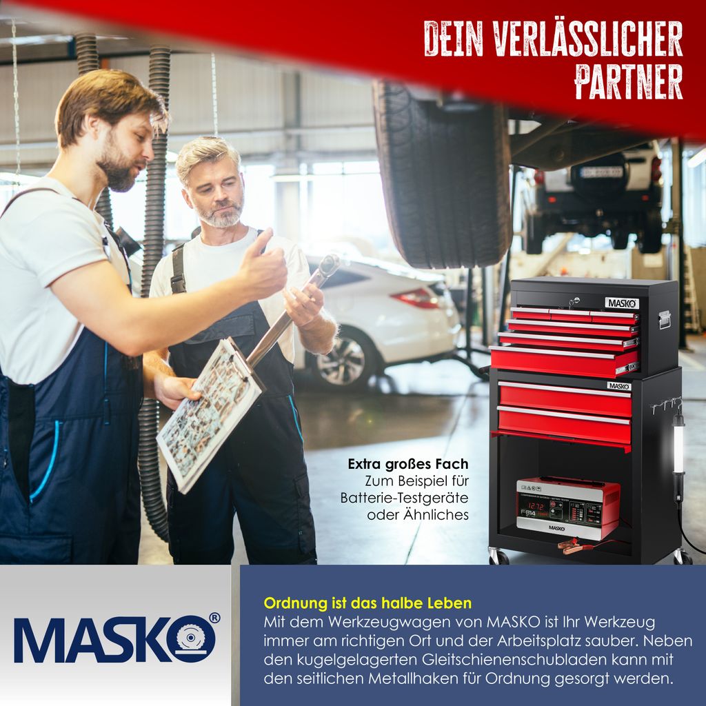 MASKO® Werkstattwagen inkl. Koffer - 9 Fächer Abschließbar Produktbild 5