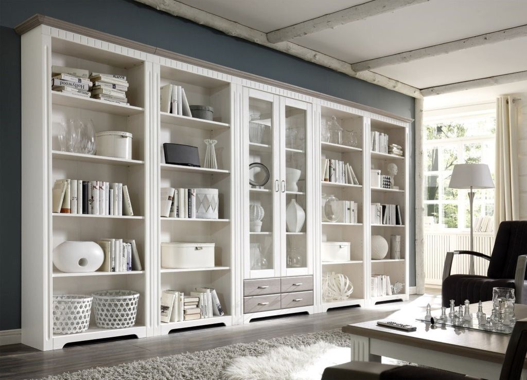 Regalwand mit Vitrine Massivholz weiß 418 cm CORDOBA