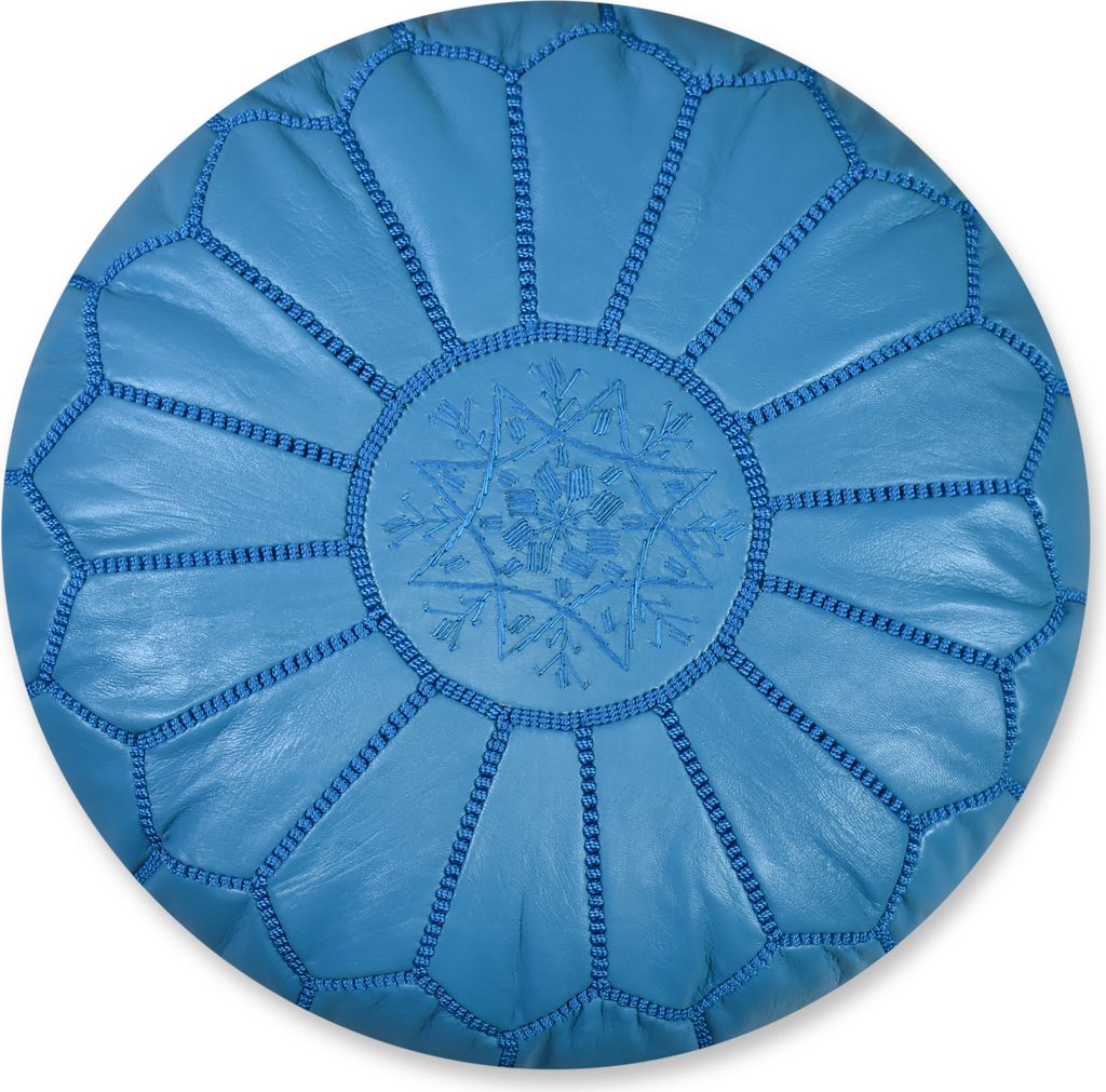 Marokkanischer Echtleder Pouf - Ganz Türkis - Handgefertigt - gefüllt geliefert - Ottoman Sitzsack Fußhocker