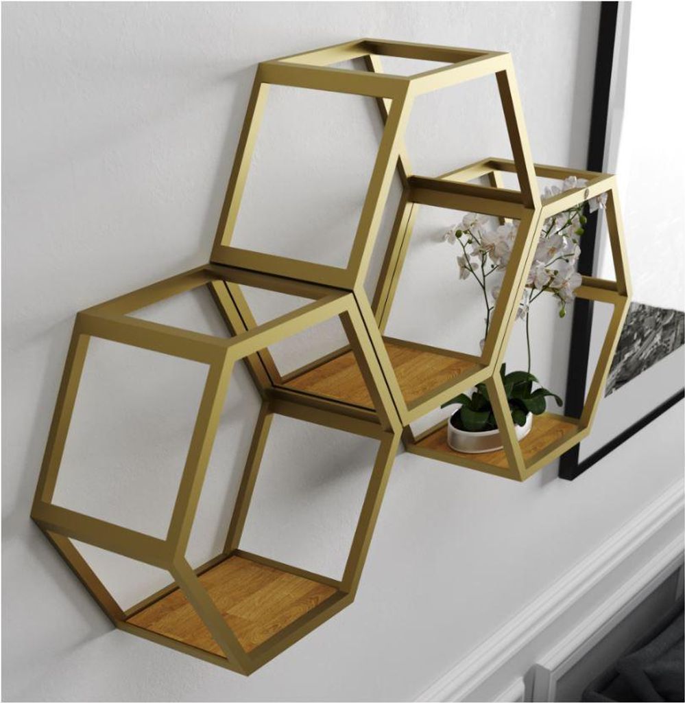 Zlatá nástěnná police HEXAGON LOFT Obrázek produktu 
