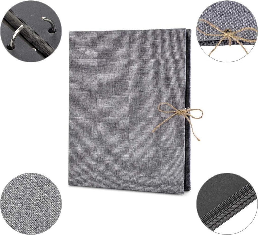 DIY Fotoalbum - Schwarze Seiten - Nachfüllbar - Grau - Leinen