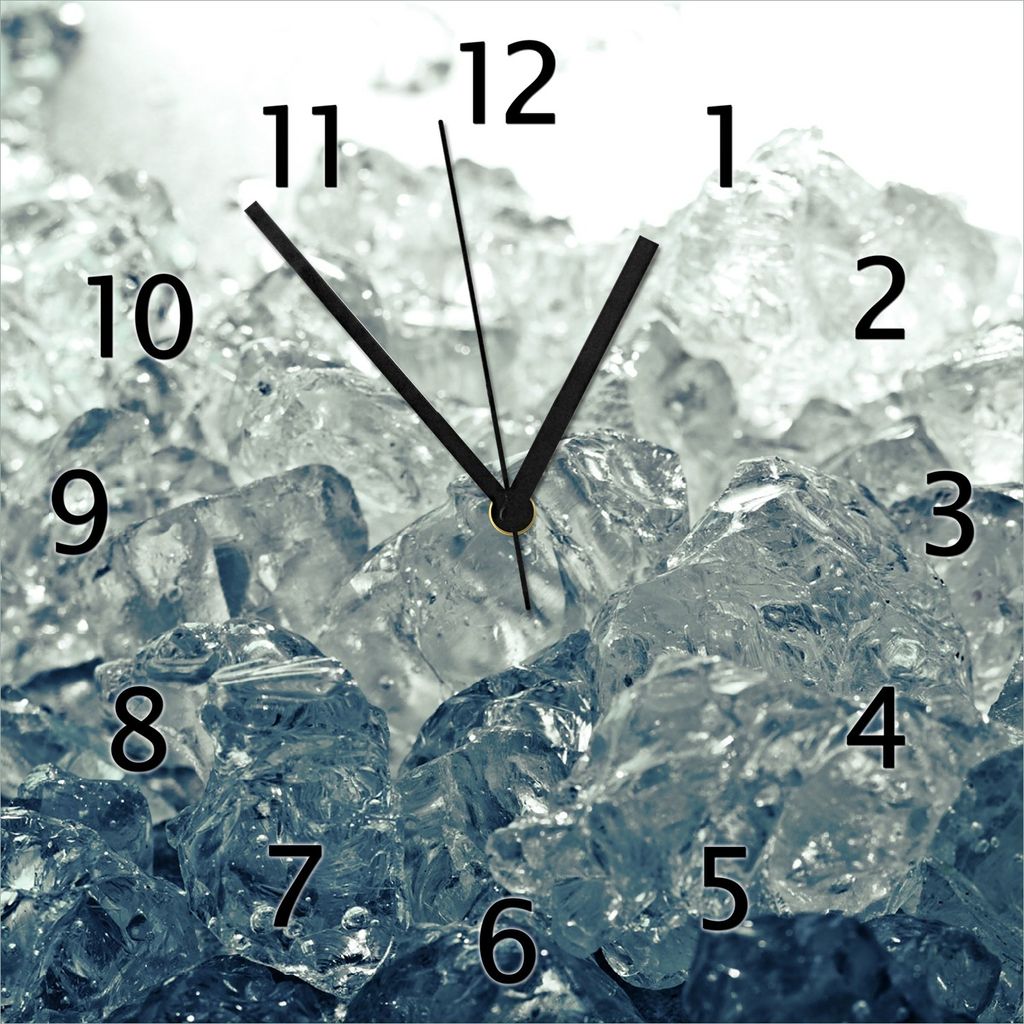 Wallario Design Wanduhr Leuchtendes Eis in blau-grau aus Echtglas, Größe 30 x 30 cm