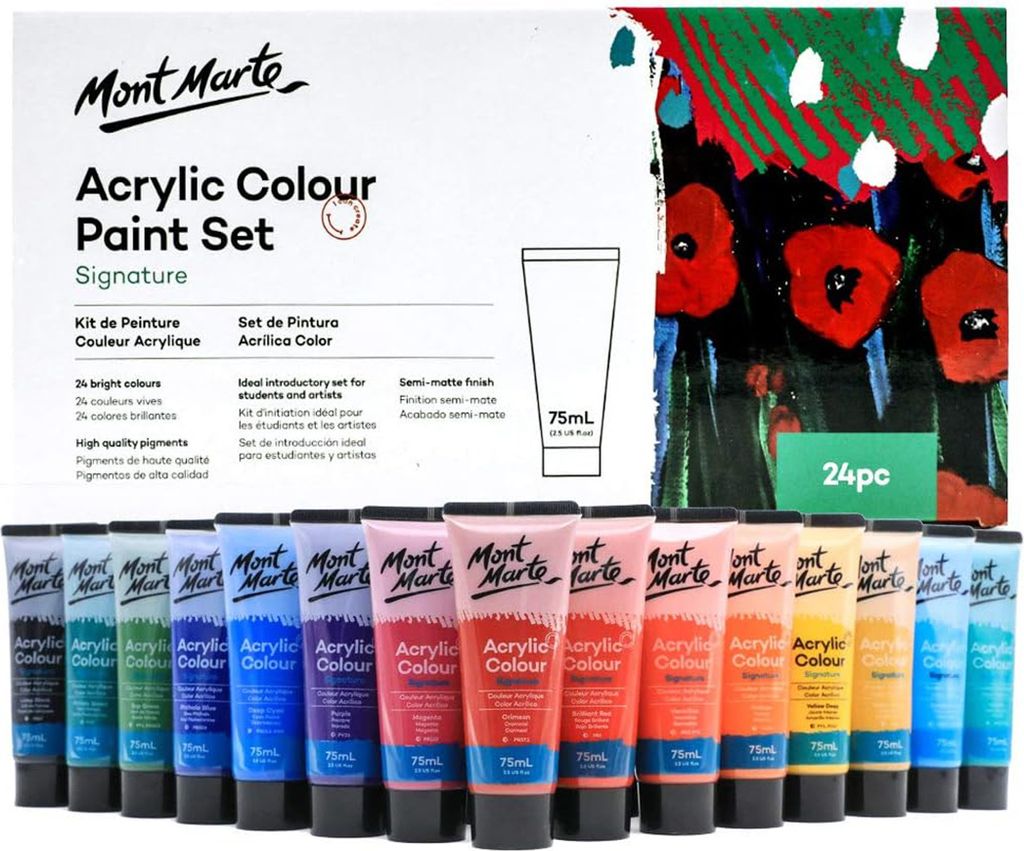 Mont Marte Acrylfarben Set – 24 Farben x 75ml Tuben – Ideal Produktbild 