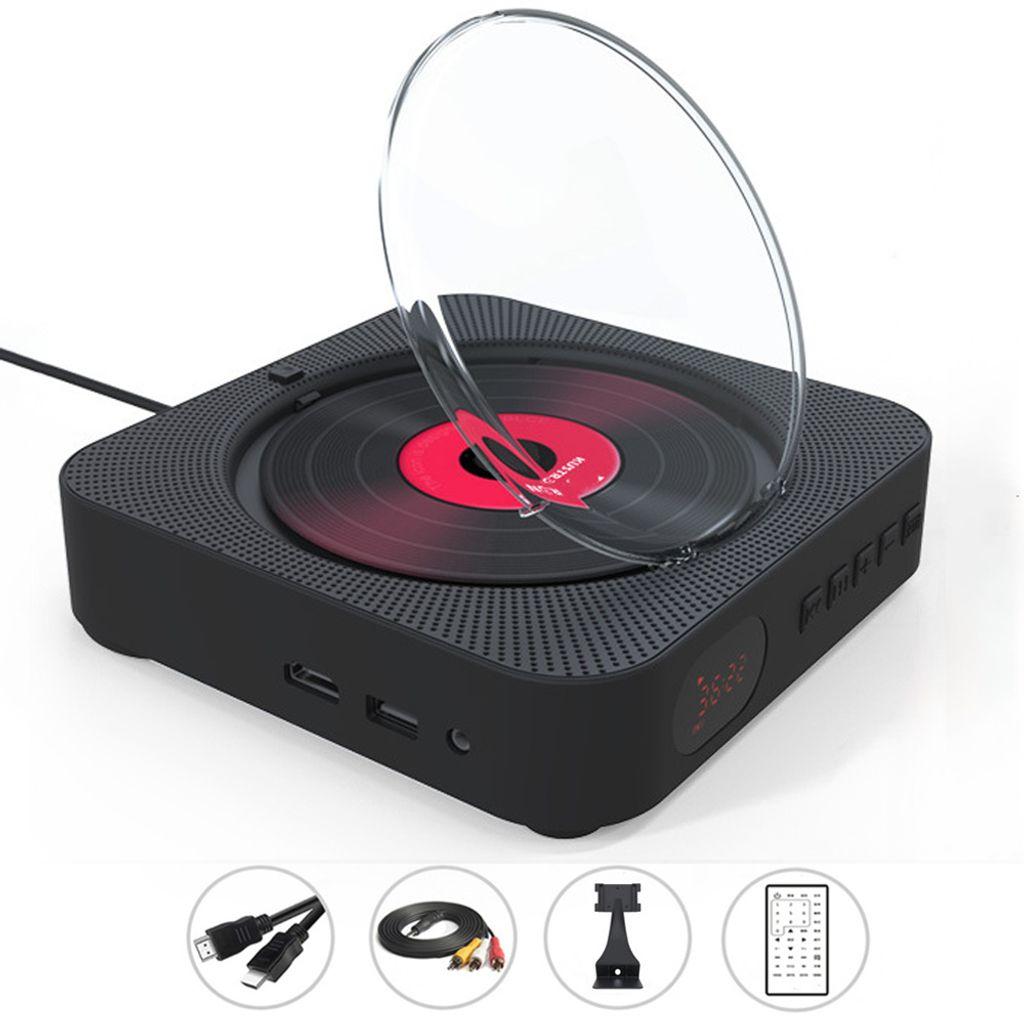 ZELURXX CD-Player mit Bluetooth, DVD-Player, Repeater, Multifunktion, Wandmontage & mit Halterung, HDMI-Kabel, Fernbedienung, Schwarz