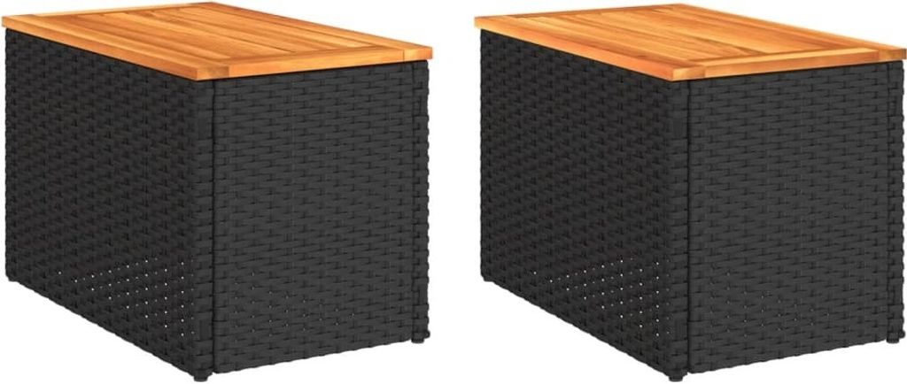Garten-Beistelltische 2 Stk Schwarz 55x34x37cm Poly Rattan Holz