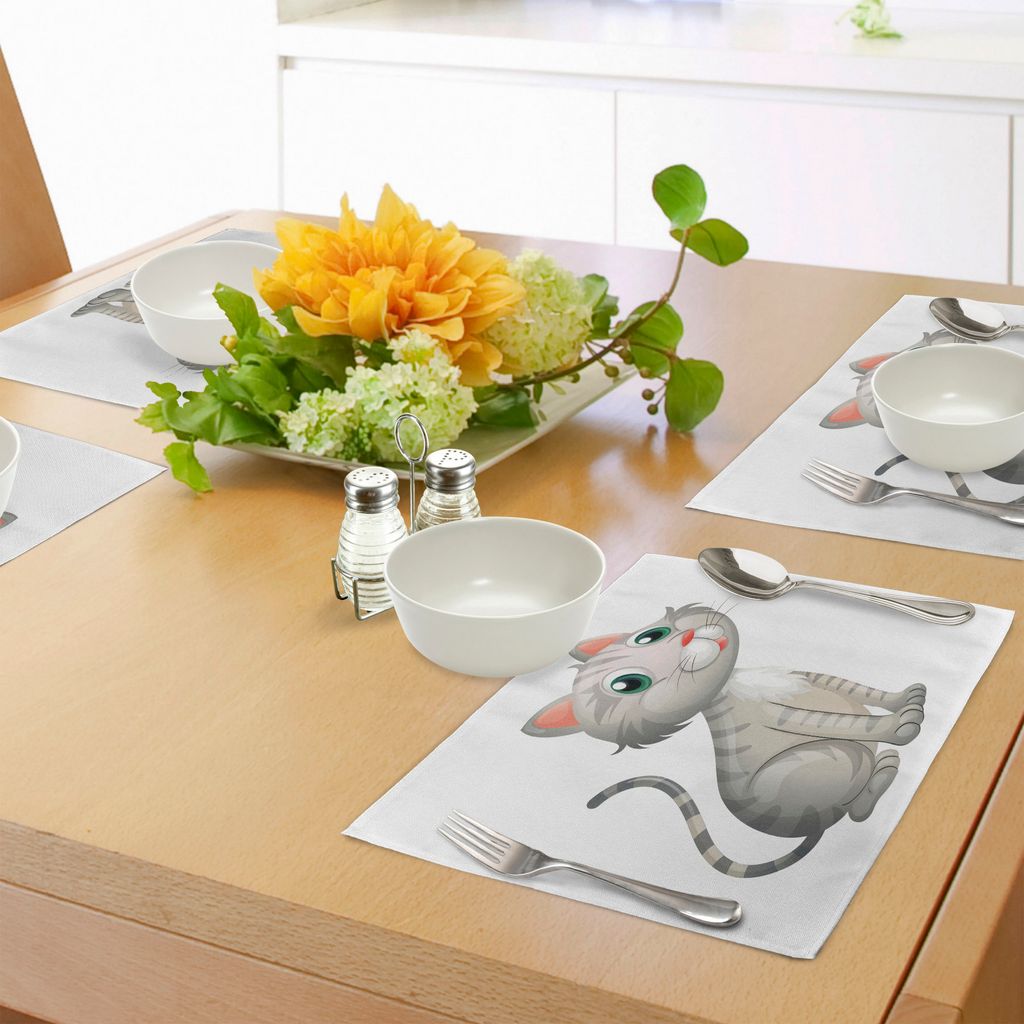 ABAKUHAUS Grau Platzmatten, Illustration Einer entzückenden kleinen Baby-Katze auf einem weißen Hintergrund-Haustier, Tiscjdeco aus Farbfesten St...