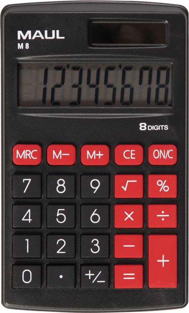 MAUL Taschenrechner M 8 LCD-Anzeige 1-zeilig, 8 Ziffern Solar Batterie 11.5 x 6.9 x 1 cm schwarz