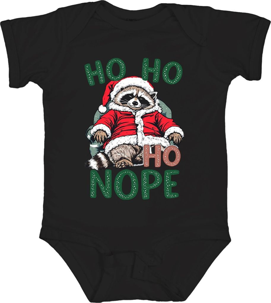 HO HO HO NOPE Waschbär Weihnachten Weihnachtsmann lustig Geschenk Unisex Baby Body, Schwarz, 12/18