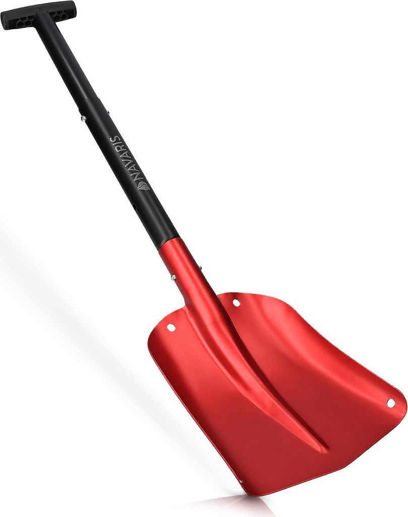 Navaris Lawinenschaufel mit verstellbarem Griff - max 80cm lang - klappbar für Transport in PKW LKW - mit Tasche - Alu Schneeschaufel Rot Schwarz