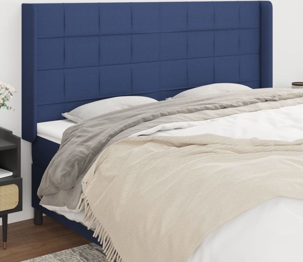 "Rabatt" Bettkopfteil modern - Kopfteil für Bett - mit Ohren Blau 183x16x118/128 cm Stoff - Kopfteile CC4440