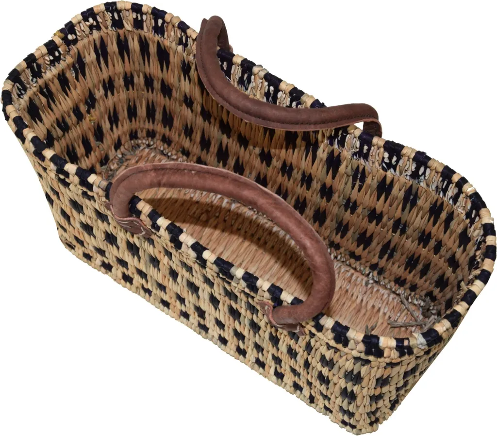 Panier à provisions en jonc de mer tressé bleu - Sac cabas format moyen