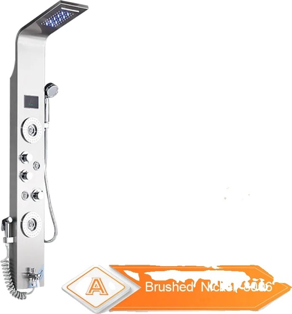 LED-Duschpaneel mit Licht, Regenfall-Funktion, digitale Temperaturanzeige, Gebürstetes Nickel 8006