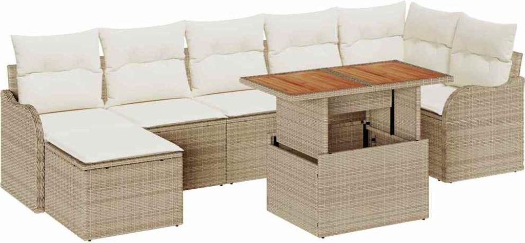 vidaXL Garten-Sofa-Set mit Kissen mit Speicher 8 pcs Beige und Creme