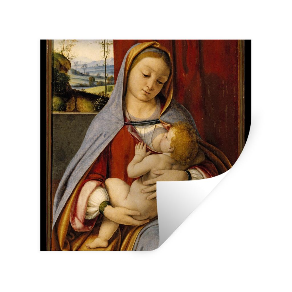 MuchoWow Wandtattoo Wandsticker Wandaufkleber Madonna mit Kind - Leonardo da Vinci 100x100 cm Selbstklebend und Repositionierbar - Wierderverwend...