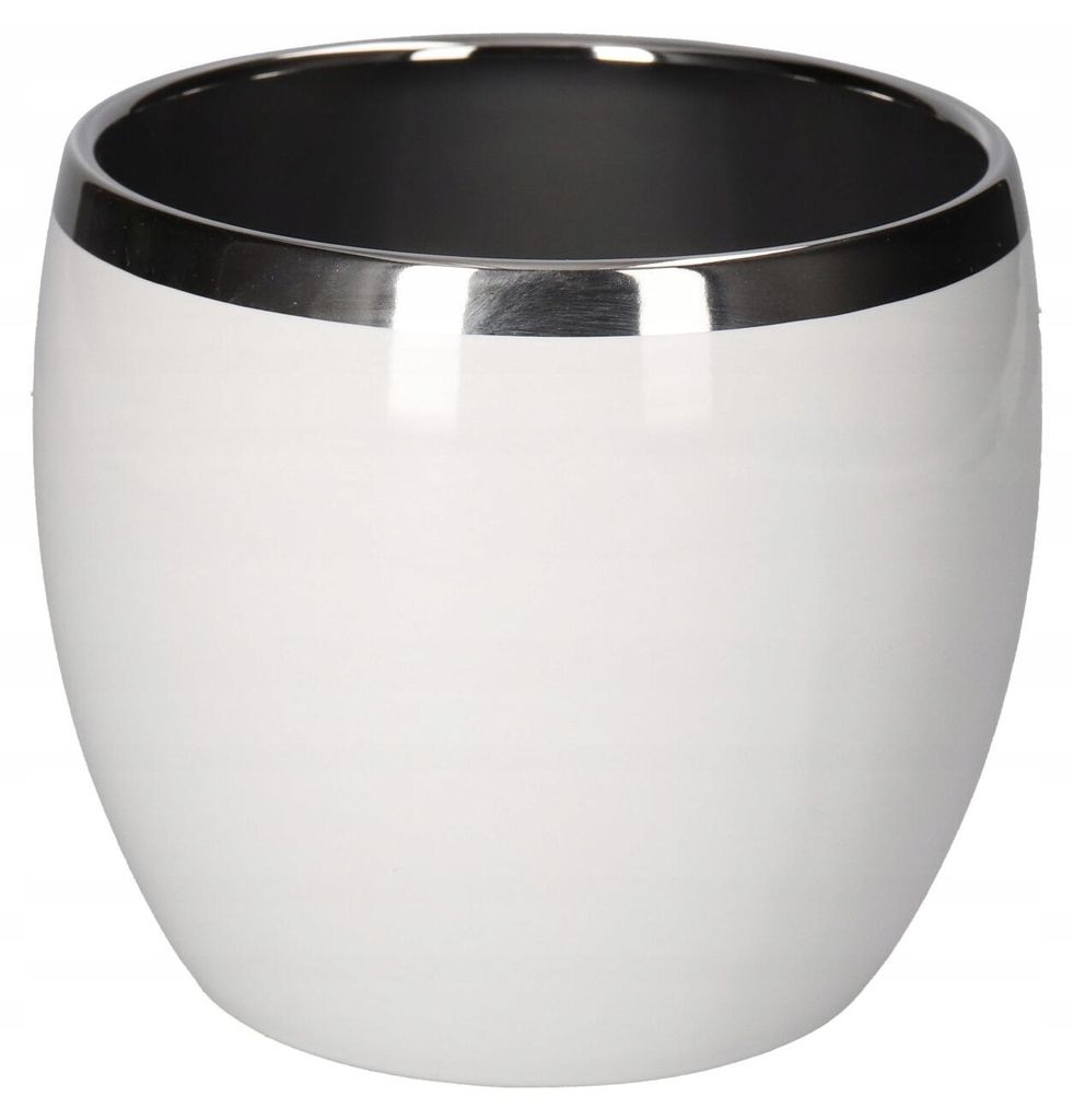 Keramik Blumentopf rund 15 cm weiß/silber glänzend, Produktbild 