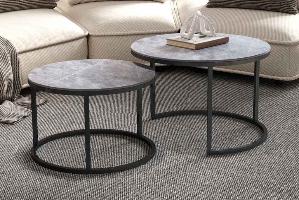 Table basse Boston Ø80 et Ø60cm ensemble de 2 pièces en marbre gris