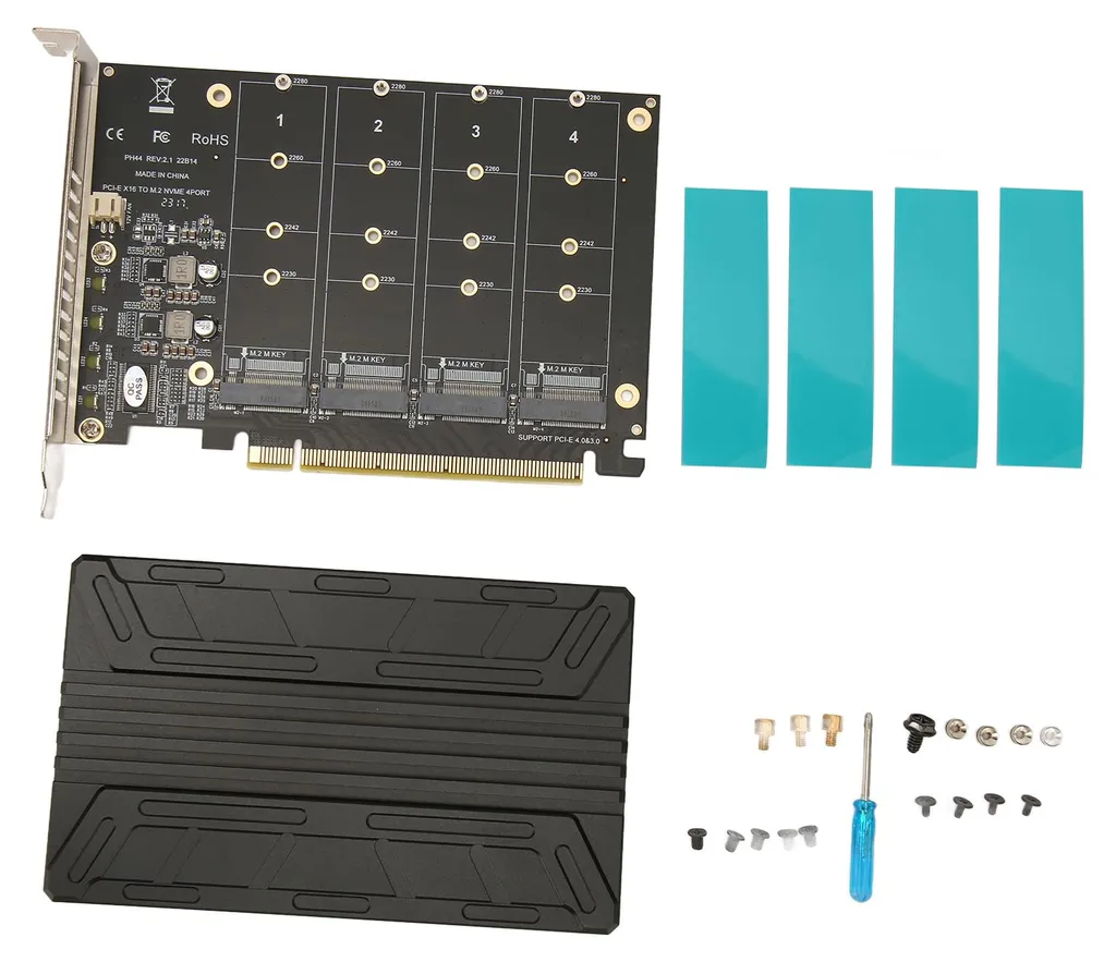 Adaptateur NVMe 4.0 en Aluminium Stable pour Quad SSD M.2 Haute Densité