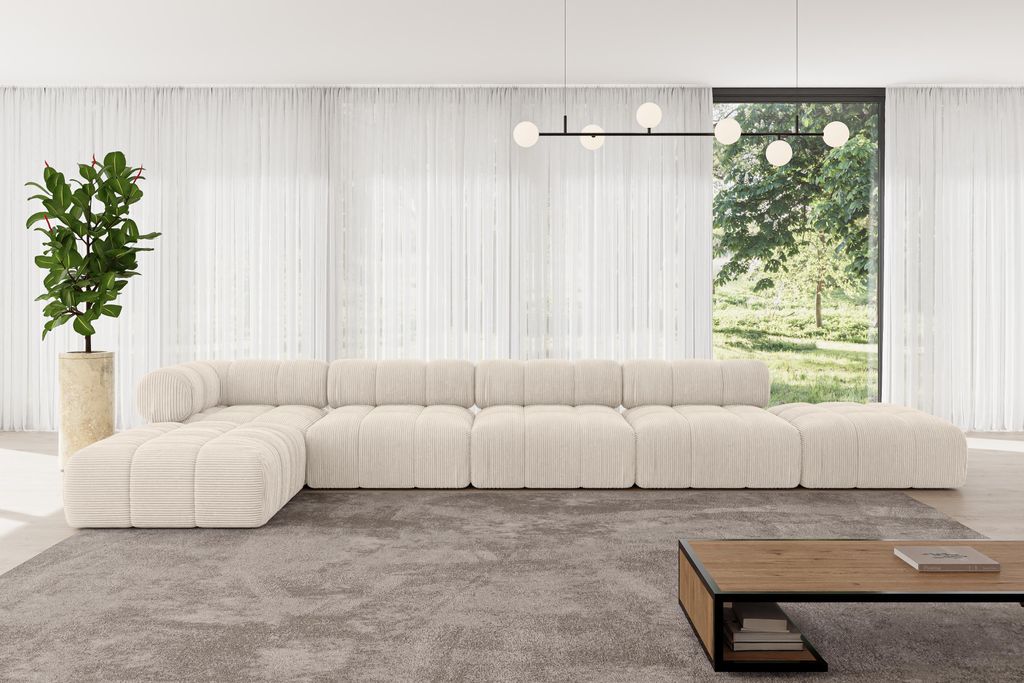 ALTDECOR Modulares Sofa Ecksofa in L-Form - Kerru-L3 - 475x190x70 cm Beige universal, links/rechts Corner modular Sofa Eckcouch Couch Wohnlandschaf...