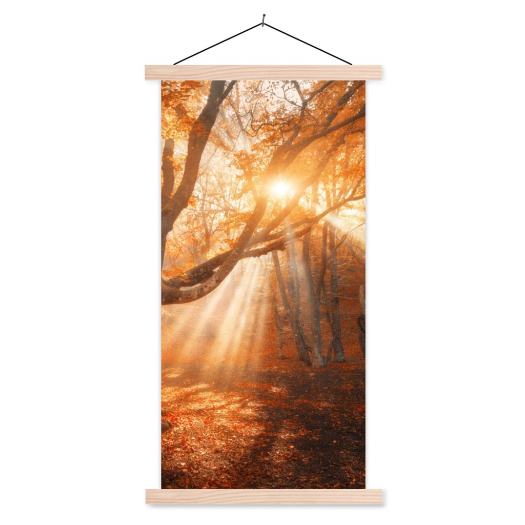 MuchoWow Textilposter Baum - Natur - Herbst 60x120 cm mit holzfarbenen Rahmen - Holz
