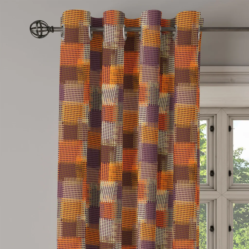 Rideau géométrique à œillets motif moucheté orange caramel 280cm - 3