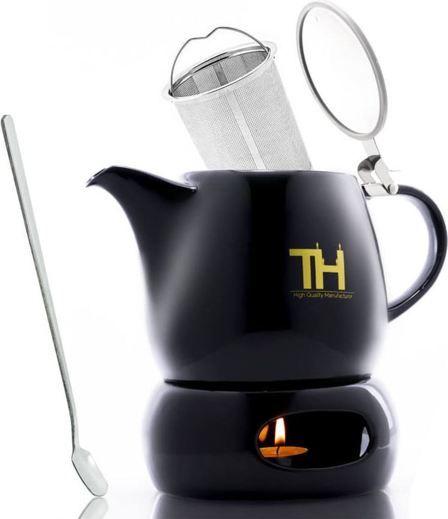 Thiru Teekanne mit Siebeinsatz - 1200ml - Handfertigung - Porzellan – Teekanne mit Stövchen