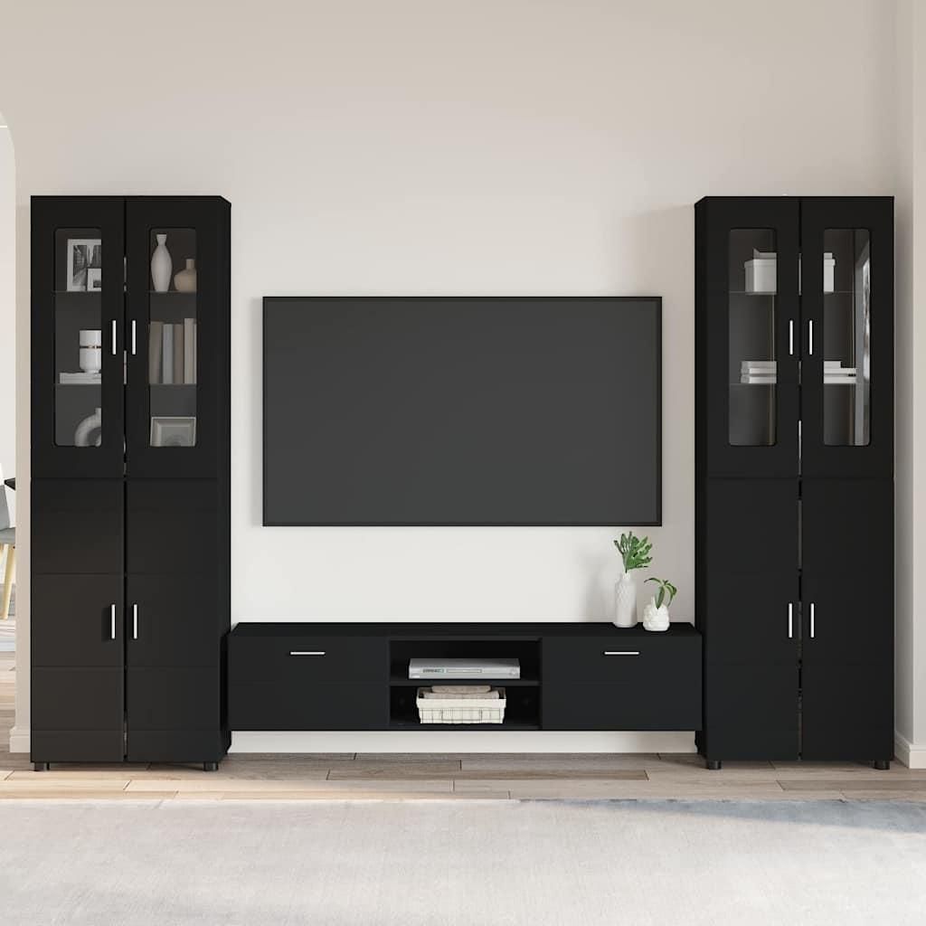 "Schlussverkauf" TV-Schrankset moderne - TV-Möbel/TV-Tisch - mit Schubladen mit Regal Schwarz Holzwerkstoff C12168