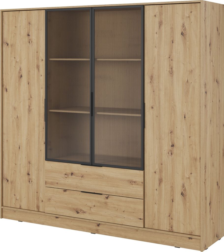 Masseno Drehtürenschrank CATERINA 206 cm Kleiderschrank Schlafzimmer Schrank 4-türig Eiche Artisan