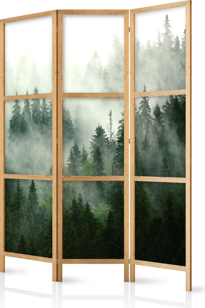 Paravent Wald Nebel Natur 135x171 cm - 3-teilig - einseitig Produktbild 