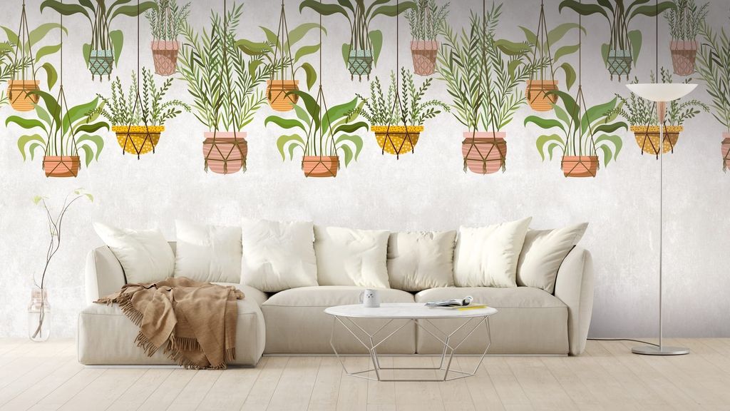 NEWROOM Tapete Grün Vliestapete Pflanzen - Wandbild Floral Braun Gelb Topfpflanze Blätter Tapete Romantisch Pflanzen