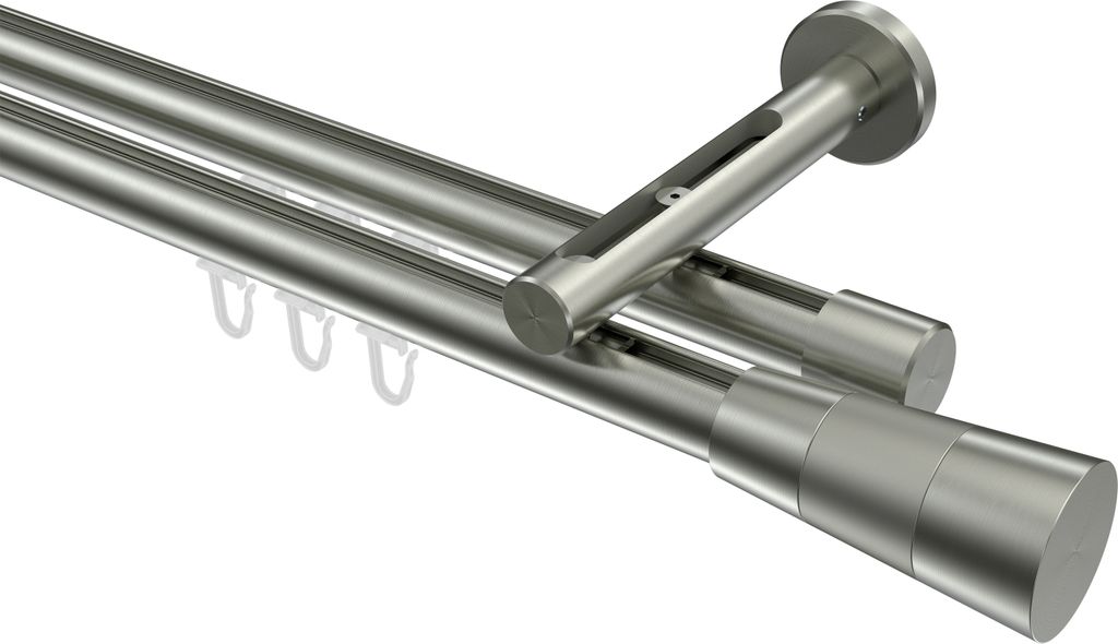 Interdeco Innenlaufstange / Gardinenstange mit Innenlauf Edelstahl-Optik, Typ Siteno Tanara (Konus Bicolor), 20 mm Ø 2-läufig, 220 cm