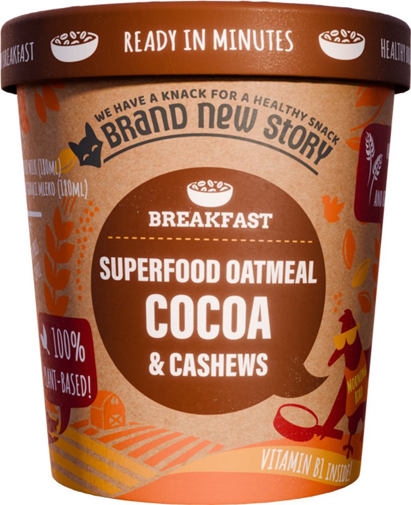 HAFERFLOCKEN MIT KAKAO UND CASHEWNÜSSEN 70 g – BRAND NEW STORY