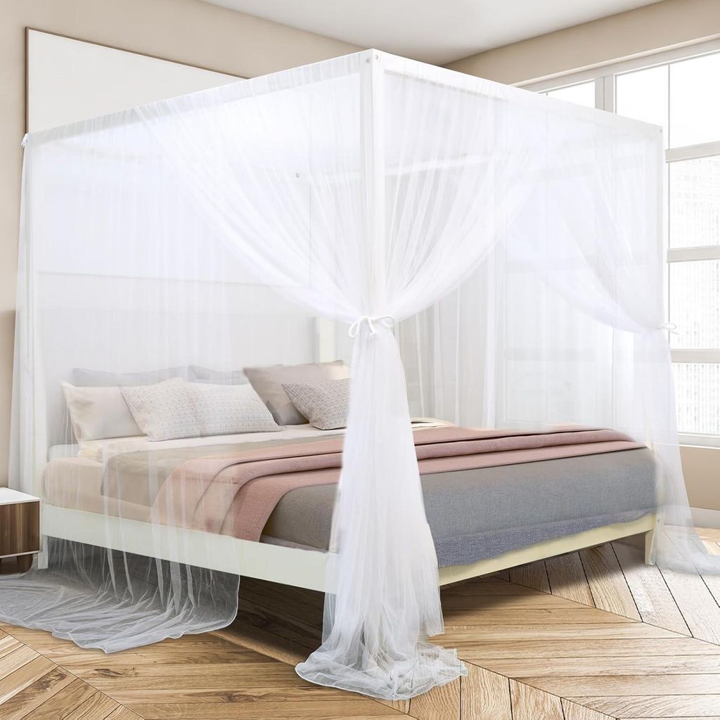Himmelbettvorhänge mit 4 Eckpfosten für Erwachsene, Moskitonetz für das Bett, Bettvorhänge zur Schlafzimmerdekoration, reißfestes Polyester